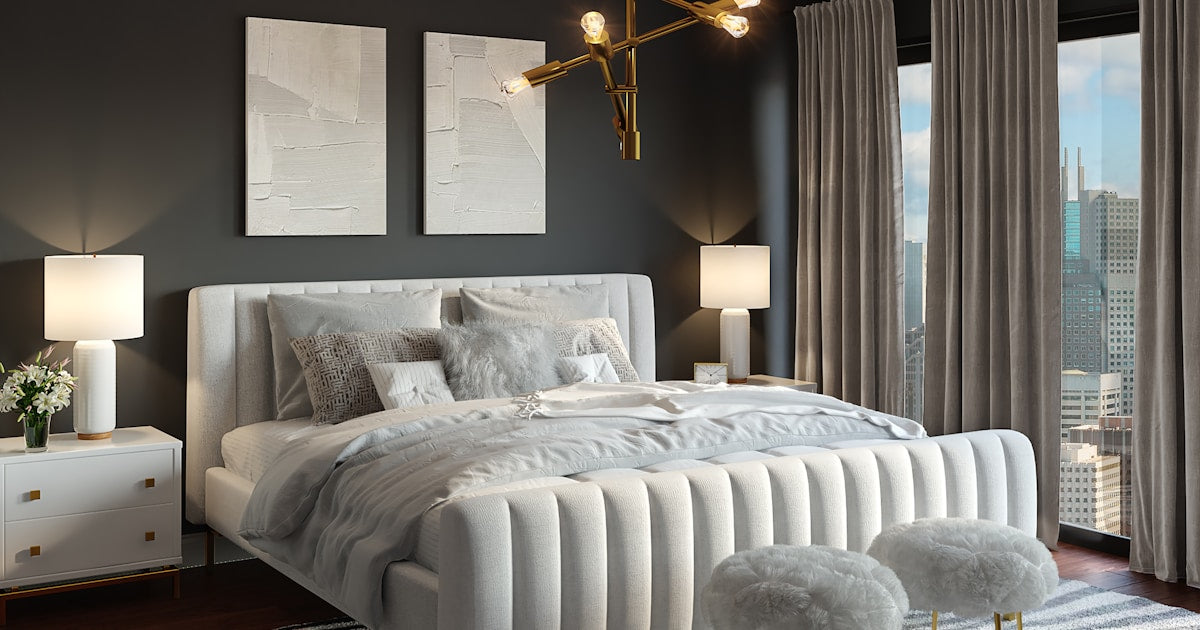 Chambre élégante au style Old Money avec rideaux drapés et matières nobles