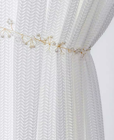 Voilage blanc tissage chevrons fishbone élégant et lumineux