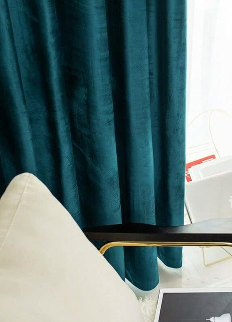 Rideau Occultant Velours Bleu Canard Premium