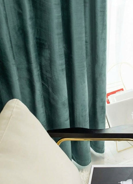 Rideau Occultant Velours Vert Paon Chambre