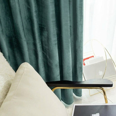 Rideau Occultant Velours Vert Paon Chambre