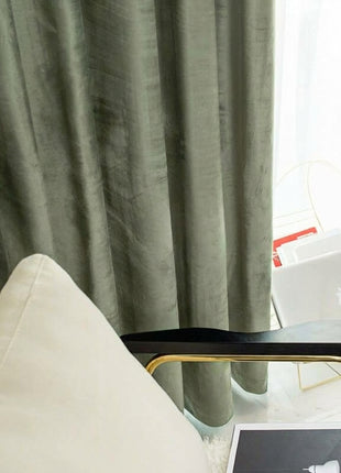 Rideau Occultant Velours Vert Sauge Salon