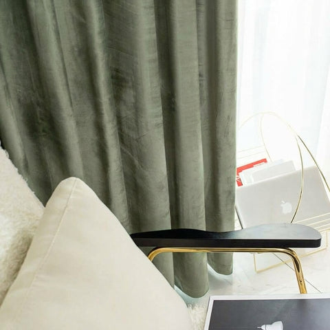 Rideau Occultant Velours Vert Sauge Salon