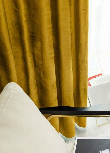 Rideau Occultant Velours Jaune Moutarde Salon