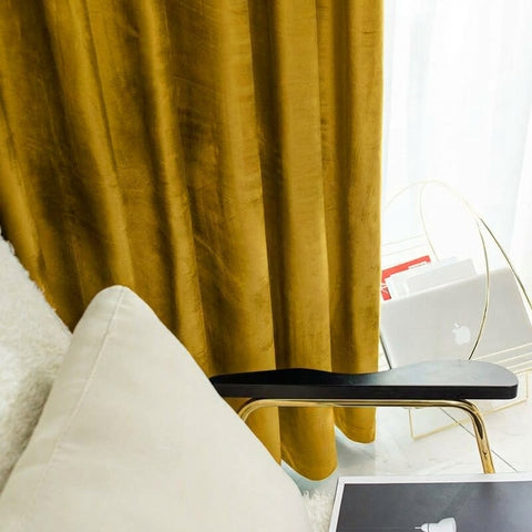 Rideau Occultant Velours Jaune Moutarde Salon