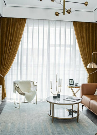 Rideau Occultant Velours Jaune Moutarde Salon