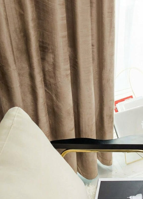 Rideau Occultant Velours Camel Bureau Chic