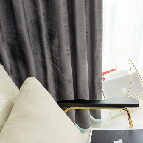 Rideau Occultant Velours Gris Foncé Chambre