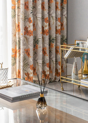 Rideau Gris Motifs Fleurs Orange