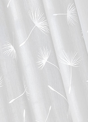 a white curtain with a dandelion pattern on it