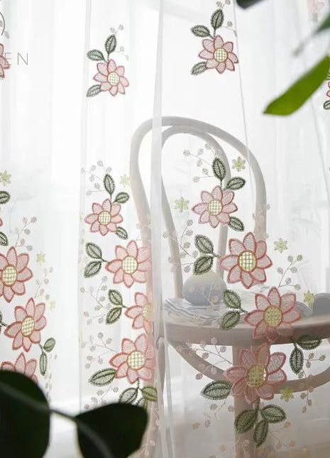 Voilage Fleurs Rose Decoration