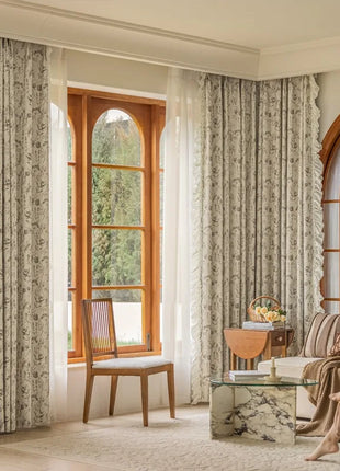Rideau Vintage Luxe Blanc Motifs