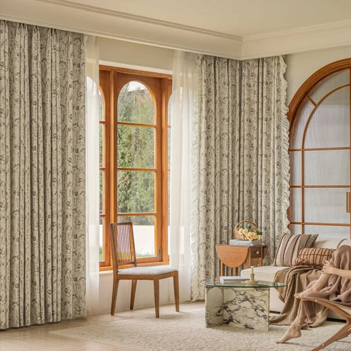 Rideau Vintage Luxe Blanc Motifs
