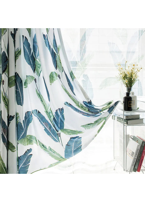 Rideau Leger Blanc Motifs Bleu Vert