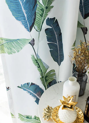 Rideau Leger Blanc Motifs Bleu Vert