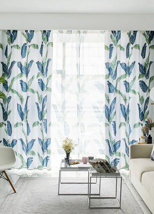 Rideau Leger Blanc Motifs Bleu Vert