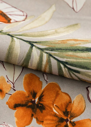 Rideau Gris Motifs Fleurs Orange