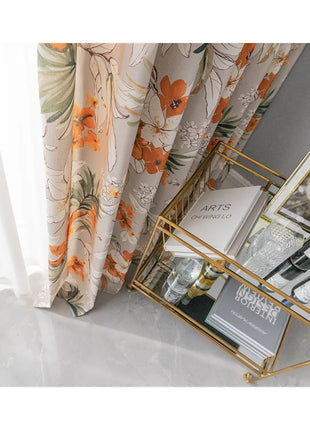 Rideau Gris Motifs Fleurs Orange