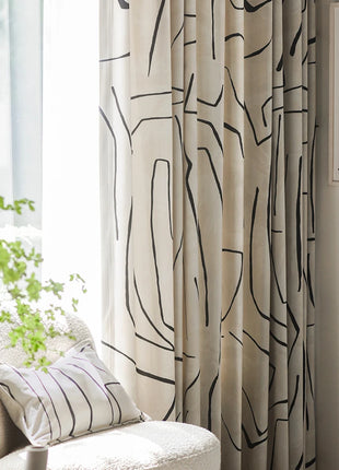 Rideau Blanc Motifs Noir Velours
