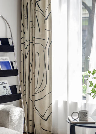 Rideau Blanc Motifs Noir Velours