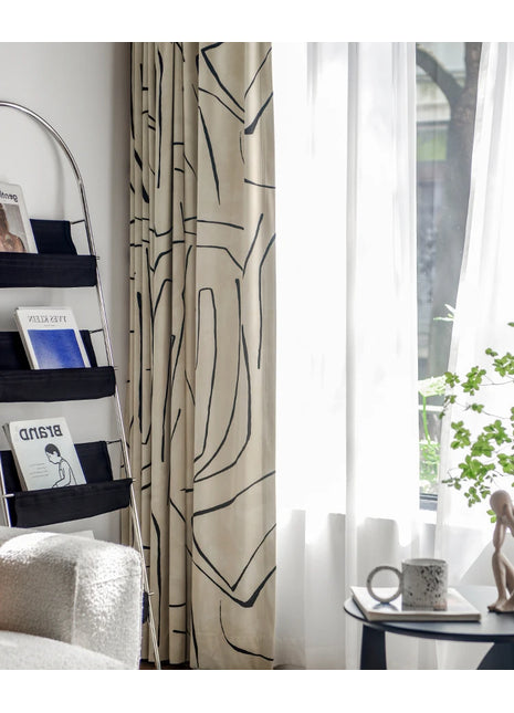 Rideau Blanc Motifs Noir Velours
