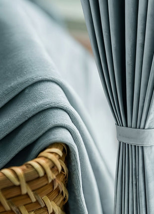 Rideau Occultant Velours Bleu Gris Salon