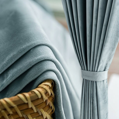 Rideau Occultant Velours Bleu Gris Salon