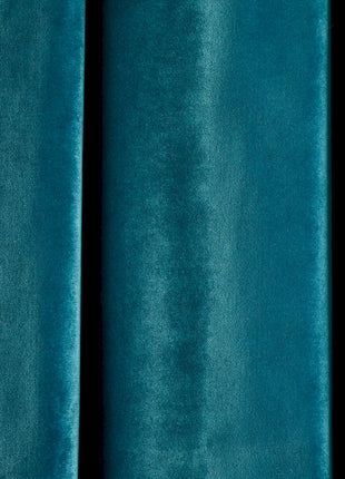 a close up of a blue curtain with a black background