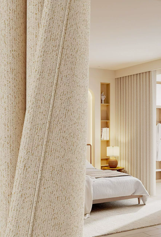 Rideau occultant beige chenille double tissage