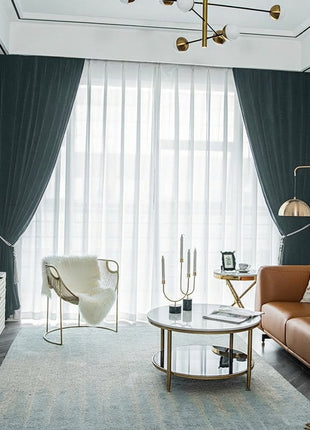 Rideau Occultant Velours Vert Eucalyptus Salon