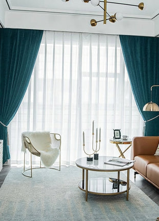 Rideau Occultant Velours Bleu Canard Salon