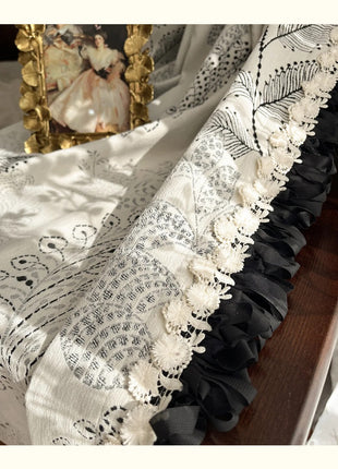 a table cloth with a picture of a woman on it