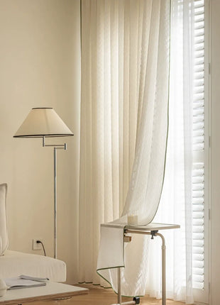 Rideau velours côtelé beige motifs géométriques