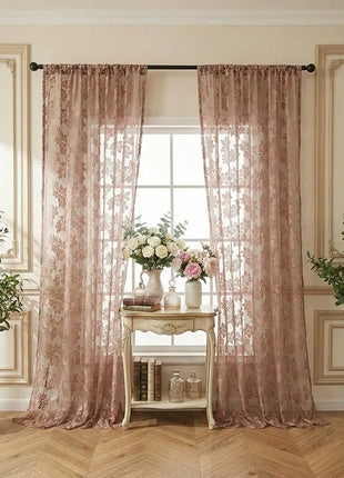 Voilage Rose Brodé