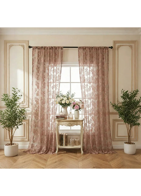 Voilage Rose Brodé