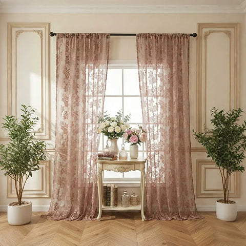 Voilage Rose Brodé