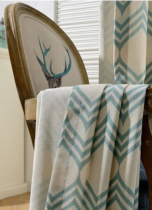 Rideau Bleu Motifs Hexagone