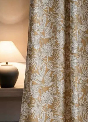 Rideau tropical orange motif feuillage chenille