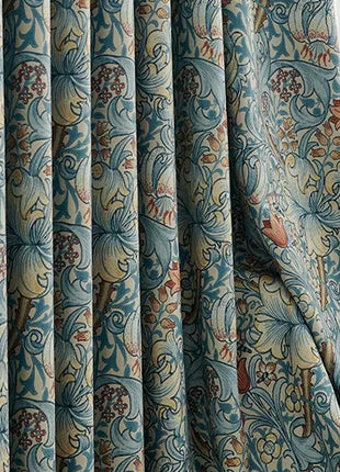 Rideau jacquard fleurs bleues et oiseaux style classique