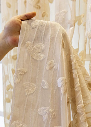 Rideau Rose Motifs Feuille