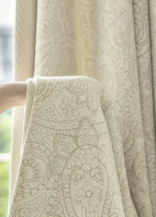 Rideau jacquard luxe beige coton lin occultant