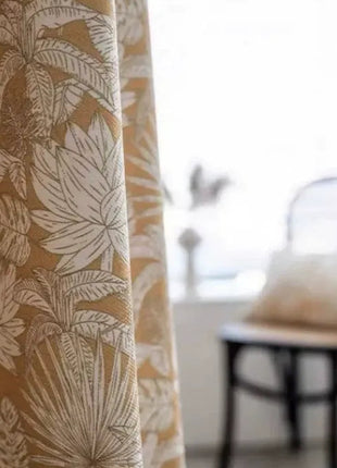 Rideau tropical orange motif feuillage chenille
