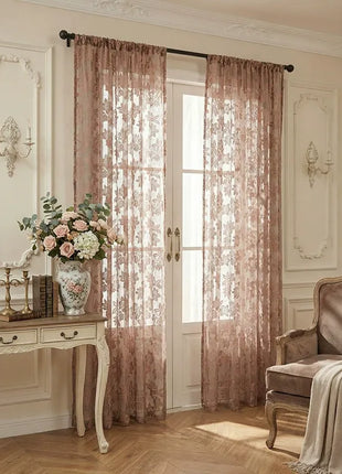 Voilage Rose Brodé