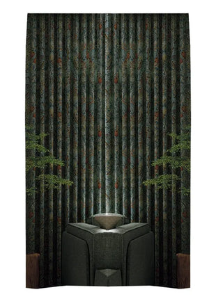 Rideau jacquard fleurs bleues et oiseaux style classique