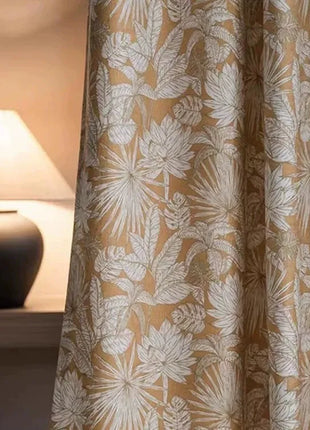 Rideau tropical orange motif feuillage chenille