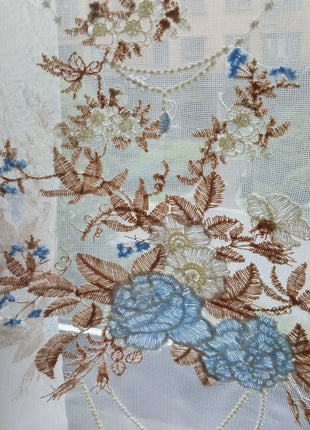 Voilage Blanc Motif Bleu