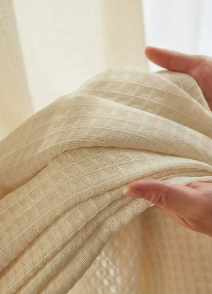 Rideau isolant laine beige motif géométrique