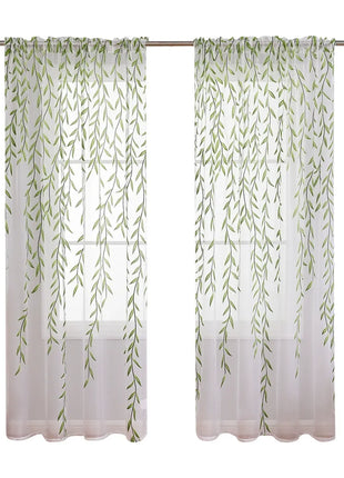 Voilage Blanc Imprimé Feuilles Vertes Salon