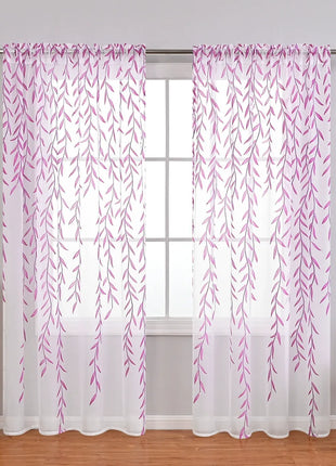 Voilage Blanc Imprimé Feuilles Vertes Salon