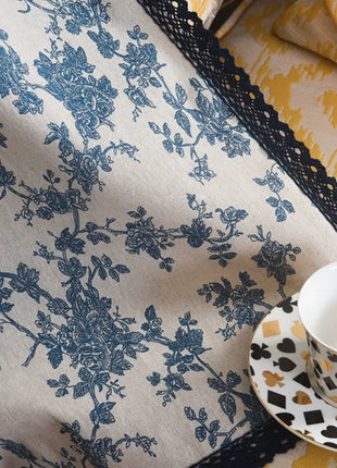 Rideau Blanc Motifs Bleu Fleur